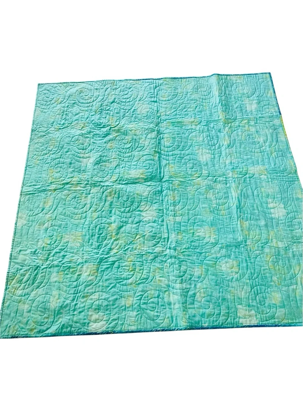 Handmade Batik Log Cabin Quilt 52x52 Blue Green Coastal Lap Quilt Wall Hanging